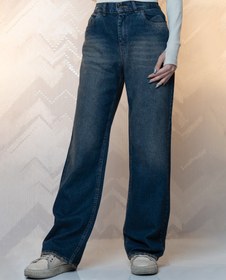 تصویر شلوار جین نیم بگ رنگ سورمه ای | کد 5476 