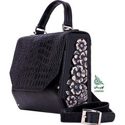 تصویر کیف چرم شکوفه مشکی 