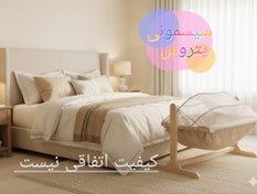 تصویر گهواره نوزاد چوبی بانوج مدل کم جا ضد رفلاکس رنگ کرم و طوسی 