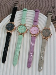 تصویر ساعت زنانه ریناندی مدل شیشه الماسی استیل با بند چرمی - سبز 