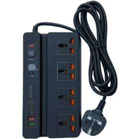 تصویر چندراهی و محافظ برق و شارژر تایمر دار پرودو Porodo Multi-Function Socket Digital Timer PD-FWCH007-BK 