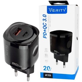 تصویر شارژر دیواری فست شارژ Verity AP-2125 2Port 3A QC3.0 PD 20W + کابل تایپ سی Verity AP-2125 2Port 3A QC3.0 PD 20W Wall Charger With Type-C Cable