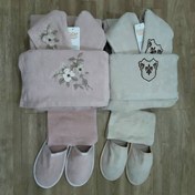 تصویر ست حوله جهیزیه اقتصادی ۸ تکه عروس و داماد خاکی/پیازی 