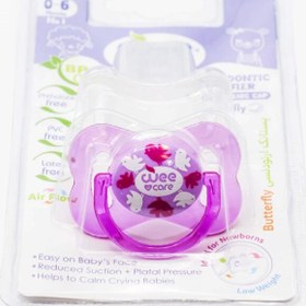 تصویر پستانک ارتودنسی درب دار مدل پروانه ای سایز1 شفاف چاپدار مدل P127 وی کر Wee Care P127 Pacifier Size1