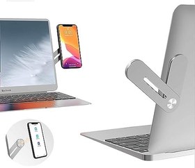 تصویر Amirozone Laptop Phone Holder, Laptop or Desktop Monitor Side Mount Phone Holder, Slim Portable Foldable Smartphone Stand, Computer Monitor Expansion Bracket, Compatible with Any Phone, Silver 