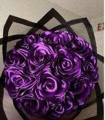 تصویر دسته گل روبانی بنفش کادو مناسب ولنتایین تولدت ،نامزدی 