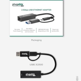 تصویر مبدل پلاگ ایبل 2.5GPS USB ETHERNET مدل USBC-E2500D 