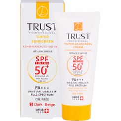 تصویر کرم ضد آفتاب رنگی و کنترل چربی تراست اصل بژ تیره (پوست مختلط تا چرب)spf50 حجم۴۰میل Trust tinted sunscreen