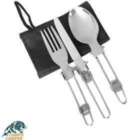 تصویر ست قاشق چنگال و کارد استیل دسته مفتولی 