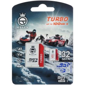 تصویر Queen tech Turbo microSDHC & adapter U3 Class 10 667X -100MB/s-32GB سفید قرمز 