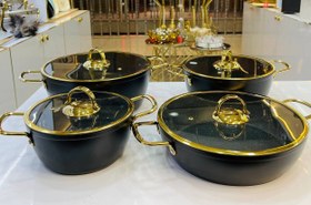 تصویر سرویس قابلمه چدن یونیک 8 پارچه درب فلت مدل UN-8309 Unique cast iron pot service, 8 cloths, flat lid, model UN-8309