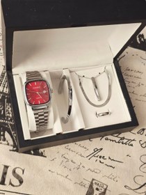 تصویر ست مردانه ساعت کاسیو مردانه تقویم فعال و بنگل و گردنبند و حلقه Casio