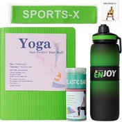 تصویر پک یوگا و پیلاتس ۴ تکه مدل Green | مت، قمقمه، کش پیلاتس و کش لوپ 