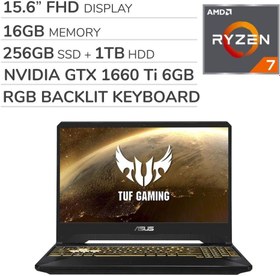 تصویر ASUS TUF Gaming 2019 15.6 &#39;&#39; FHD Laptop Notebook، AMD Ryzen 7 R7-3750H 2.3GHz، GTX 1660 Ti 6GB Graphics، 16 GB RAM، 256GB SSD، 1TB HDD، RGB Backlight Keyboard، Wi-Fi، Bluetooth، Webcam، HDMI، برنده 10 