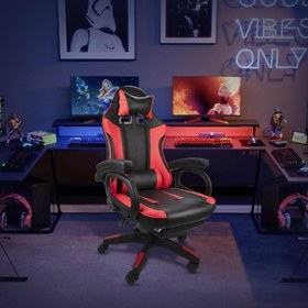 تصویر Eesyy Gaming Chair Ergonomic High Back Gaming Chairs Reclining amp Height Adjustable Computer Chair with Neck and Massage Lumbar Support Retractible Footrest 360? Silent Casters Black-Red - ارسال 15 الی 20 روز کاری 