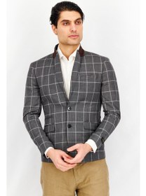 تصویر کت blazer رسمی مردانه با فیت باریک و طرح چهارخانه، خاکستری برند selected Men Slim Fit Grid Formal Blazer, Grey