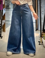 تصویر شلوار جین فول بگ ابی تیره زنانه - ابی تیره / سایز 4 Women’s Dark Blue Full Baggy Denim Jeans