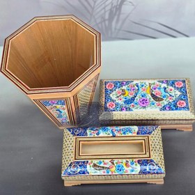 تصویر ست سه تکه سطل خاتم و گل و مرغ کاظمی 