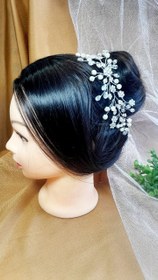 تصویر ریسه زیبای ترکیبی مروارید و کریستال اصل با گلهای نگینی - آبی risse