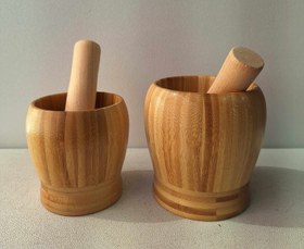 تصویر هاون چوبی بامبو در دو سایز (چوب قابل شست و شو) - سایز کوچک Bamboo wooden mortar in two sizes (washable wood)