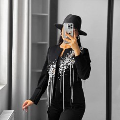 تصویر کت جواهردوزی یقه گرد طرح سنگ و آینه کد 3102 