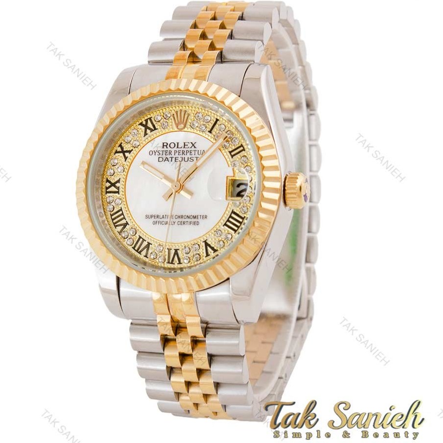 خرید و قیمت ساعت رولکس مردانه دورنگ طلایی صفحه نگین اعداد رومی Rolex-4868-G  | ترب