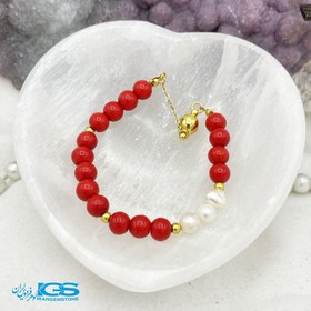 تصویر گردنبند و دستبند ست سنگ مرجان سرخ با مروارید طبیعی preal and Сoral 