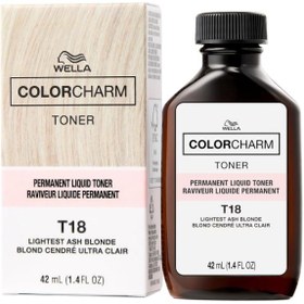 تصویر تونر مایع مو رنگی چرم مدل T18 بلوند خاکستری روشن ۴۲ میلی‌لیتر برند wella Colour Charm Liquid Hair Toner T18 Lightest Ash Blonde 42ml