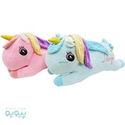 تصویر عروسک طرح یونیکورن ۶۰ سانتی‌متر به همراه پتو 