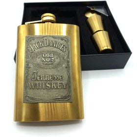 تصویر ست قمقمه جیبی دو شات استیل طلایی مدل جک دنیلز 