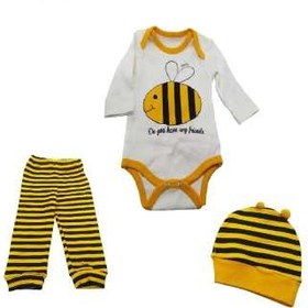 تصویر ست 3 تکه لباس نوزادی طرح زنبور مدل vcf60 