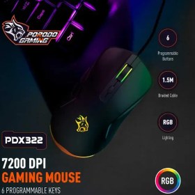 تصویر ماوس با سیم گیمینگ پرودو مدل Porodo Gaming 7200 DPI Gaming Mouse 6 Programmable Keys 