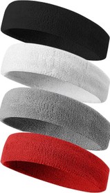 تصویر هدبند ورزشی زنانه و مردانه Lonimia 4 Pack Sweatbands - ارسال 20 روز کاری Lonimia 4 Pack Sweatbands Sports Headband for Men and Women, Moisture Wicking Athletic Workout Headband for Running, Tennis, Basketball, Yoga, Gym Stretchy Unisex Sweatband