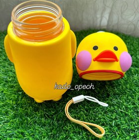 تصویر فلاسک شیشه ای بچه گونه جوجه طلا دارای بند آویز 