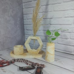 تصویر ست دکوری-رومیزی-سنگ مصنوعی-گلجا شش ظلعی-مینیمال 