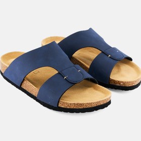 تصویر صندل مردانه کفی چوبی با طراحی ساده، رنگ سرمه‌ای برند algspar Men Solid Slip On Cork Sandals, Navy