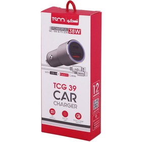 تصویر شارژر فندکی تسکو مدل TCG 39 همراه با کابل تایپ سی طول 1 متر TSCO TCG 39 Car Charger With USB-C Cable 1M