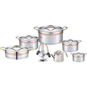 تصویر سرویس قابلمه استیل عرشیا مدل SS270-3280 Arshia Stainless Steel Cookware Set 16Pcs Rose Gold