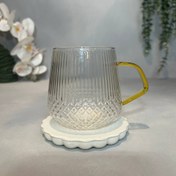 تصویر ماگ پیرکس شیار دار دسته رنگی 