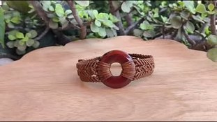 تصویر دستبند سنگ عقیق کارنلین زیبا و خاص ،بافت میکرو مکرومه Stone accecory