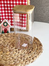 تصویر بانکه شیشه ای یونیک مدل UN-1762 با درب چوبی سایز ۱۷ سانت 