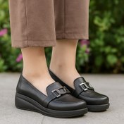تصویر کفش اداری طبی زنانه چرم صنعتی مدل مربع|سایز37-41|مشکی|پاشنه4cm 
