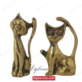 تصویر مجسمه برنجی برنزی مدل گربه جفتی Couple cat statue