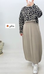 تصویر ست سارافون و رویه پلنگی فری سایز کد ۱۳۲ رنگ مشکی قهوه ای نسکافه ای 