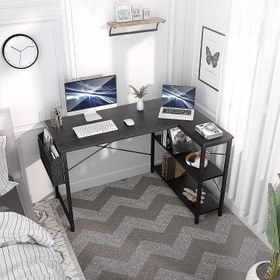 تصویر میز گیمینگ L شکل کوچک صورتی 