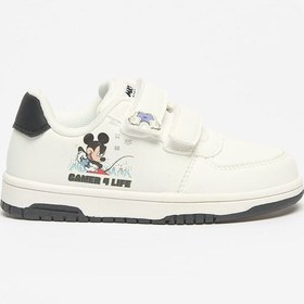 تصویر کفش ورزشی پسرانه با طرح میکی ماوس و بند چسبی برند dİsney Boys Mickey Mouse Print Sneakers with Hook and Loop Closure