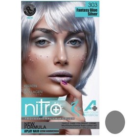 تصویر کیت رنگ مو نیترو پلاس رنگ نقره آبی فانتزی شماره 303 Nitro Plus Hair & Eyebrow Color Kit 100ml NO 303