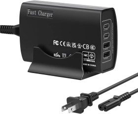 تصویر USB C Desktop Charger Station 100W 2 USB-C + 2 USB-A 4 Multi Port Hub Block PD Laptop Tablet Wall Plug Charger Adapter Compatible with MacBook Pro/Air,DELL,Steam Deck,iPhone 