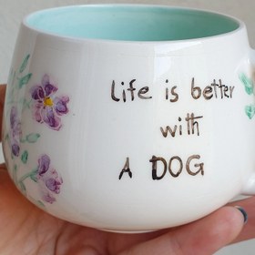 تصویر فنجون سرامیکی دستساز طرح سگ Handmade ceramic cup dog design