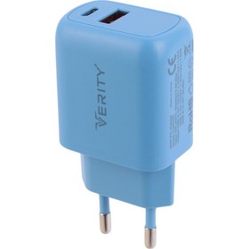 تصویر شارژر دیواری 30 وات وریتی V-AP2128 QC3.0 PD 3A + کابل تایپ سی Verity V-AP2128 2Port QC3.0 PD 3A 30W Wall Charger With Type-C Cable